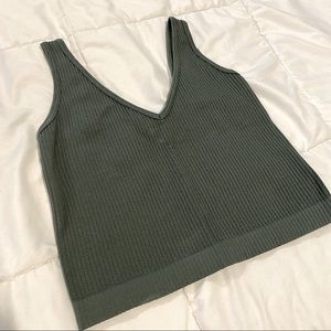 Free People Army Green Vneck Ribbed Crop Tank